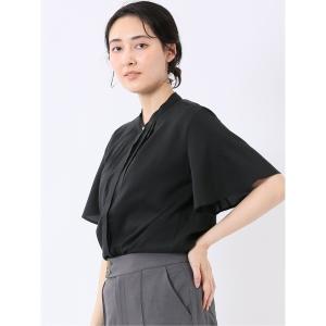 ブラウス シャツ 夏 半袖 「ストレッチ 吸水速乾 抗菌防臭」m.f.エディトリアル レディース バンドカラー フレアスリーブ 比翼 ブラウス レディース