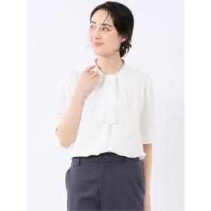 ブラウス シャツ 夏 半袖 「ストレッチ 2WAY」m.f.エディトリアル レディース 配色 ボウタイ 半袖 プルオーバー ブラウス レディース