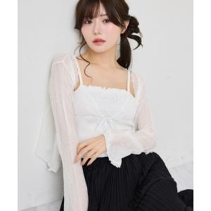 カーディガン 「アンサンブル可能/インナー別売り」レース付きリブカーディガン レディース