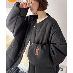 ブルゾン アウター 「JaVaジャバコラボ」さっとラフに羽織る、ワードローブの必需品！ノーカラー軽量中綿オーバーサイズブルゾン レディース｜ZOZOTOWN Yahoo!店