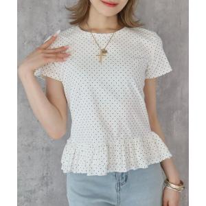 tシャツ 半袖 ドット柄フリルTシャツ レディース
