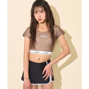 水着 ギンガム 無地ロゴ 半袖 タンキニ 水着 ...の商品画像