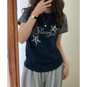 tシャツ 半袖 チェックスターワッペン ラグラン半袖Ｔシャツ レディース