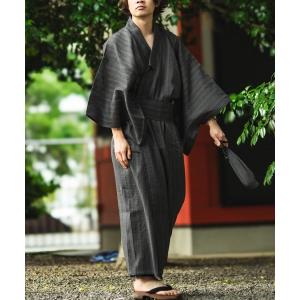 甚平 浴衣 「Nylaus」しじら織りワンタッチ帯付きメンズ浴衣4点セット 無地 ストライプ メンズ レディース