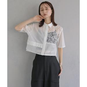 ブラウス シャツ 夏 半袖 「＆ｇ'aime 」MIXレースクロップドシャツ　Mixed Lace Cropped Shirt レディース