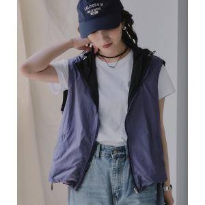 ベスト ジレ リバーシブル ドロスト ナイロン フーディー ベスト レディース メンズ