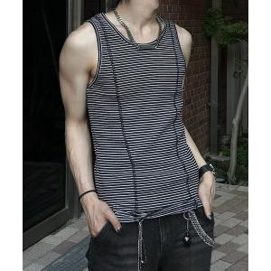 タンクトップ 「Chikashitsu +」border stitch rib sleeveless (3color) / 「チカシツプラス」ボーダーステッチリブタンクトップ メンズ レディース