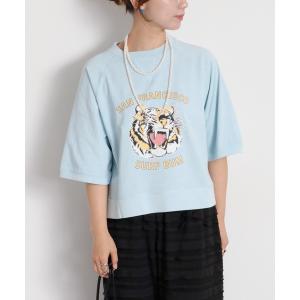 tシャツ フロッキー加工アニマルプリントショートスリーブTee レディース