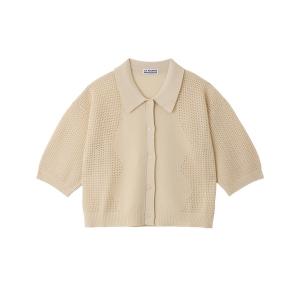 ニット セーター 透かし柄ポロニット レディース