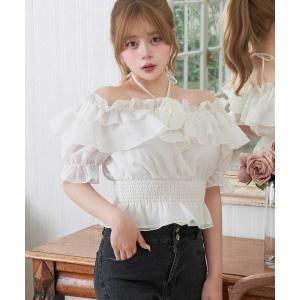 ブラウス シャツ 「Belle Charme」Rose Corsage Frill Blouse レディース