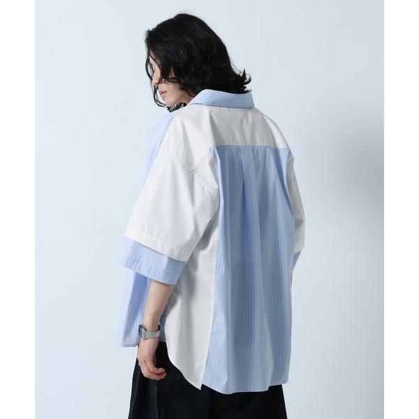 シャツ Switch Pattern Design Over Size Shirts/切り替えデザイ...