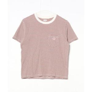 「DANTON」 ボーダー柄半袖Tシャツ - ブラウン レディース