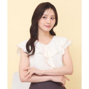ブラウス シャツ 「接触冷感」マットサテンフリルフレンチブラウス「吸水速乾／防シワ／洗濯機OK」 レディース