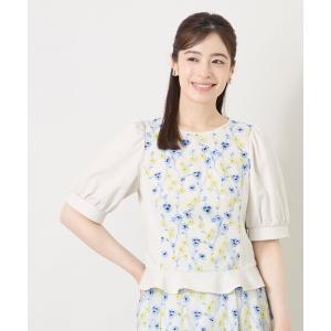 tシャツ カモミール刺しゅうドッキングカットソー レディース