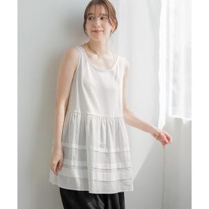 タンクトップ ノースリーブ 布帛切り替えタンクト...の商品画像