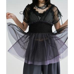2way layered tulle tops/2wayシャーリングチュールトップス レディース