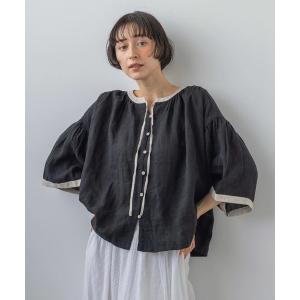 ブラウス シャツ 「natural by clip」リネン配色フレアスリーブブラウス レディース