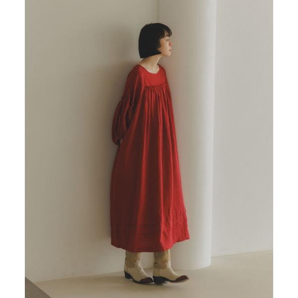 ワンピース 「natural by clip」リネンフリルボリュームスリーブワンピース