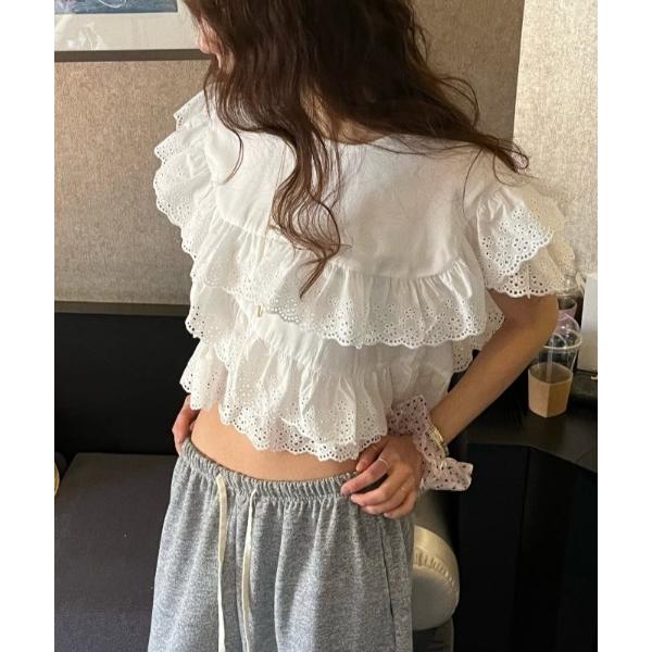 ブラウス シャツ ティアードフリルシャツトップス レディース