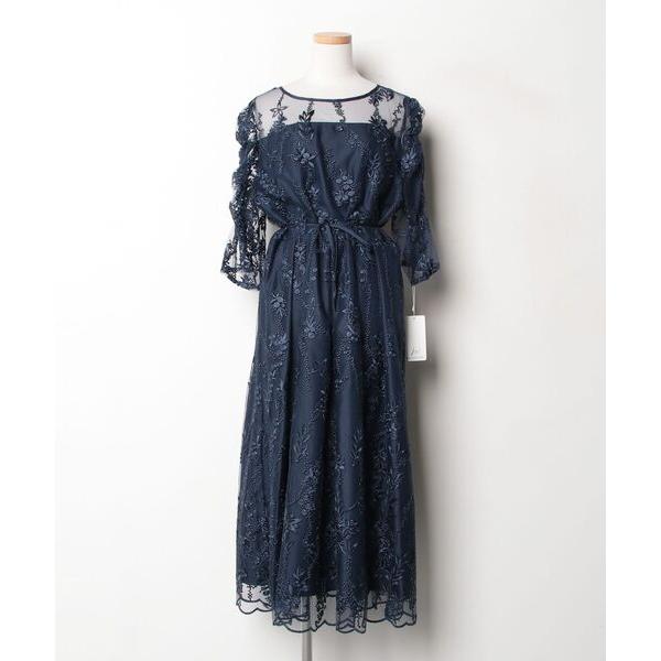 「niana」 「haremode」7分袖ワンピース LL ネイビー レディース