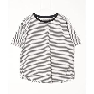 「GLOBAL WORK」 ボーダー柄半袖Tシャツ M ホワイト レディース