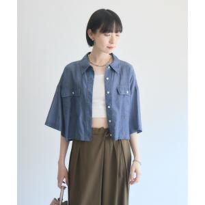 ブラウス シャツ 半袖 Dignite Collierシアー半袖デニムシャツ レディース