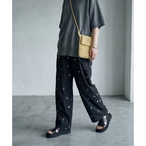 ワイドパンツ パンツ 「BLK001」配色刺繍イージーパンツ レディース