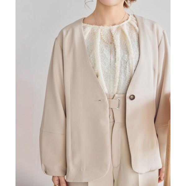 「INTER FACTORY」 ノーカラージャケット MEDIUM ベージュ レディース