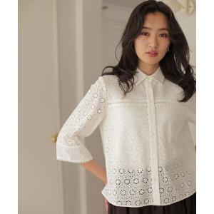 ブラウス シャツ エンブロイダリーレース 7分袖ブラウス レディース