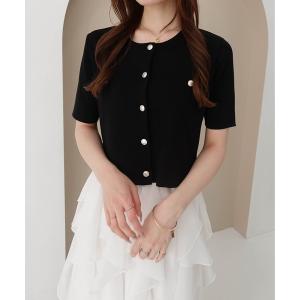 カーディガン 半袖 「INGNI　SOELA」金ボタンミラノリブ半袖ニットカーディガン レディース
