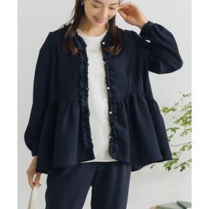 ブラウス シャツ 「SONO/ソーノ」「SONO NAVY/ソーノネイビー」フリルトリミング　オープンブラウス レディース