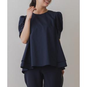 ブラウス シャツ 半袖 「SONO/ソーノ」「SONO NAVY/ソーノネイビー」バックティアードパフィブラウス レディース