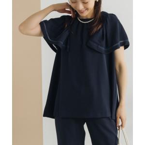 ブラウス シャツ 半袖 「SONO/ソーノ」「SONO NAVY/ソーノネイビー」-エアリーラッフルブラウス レディース