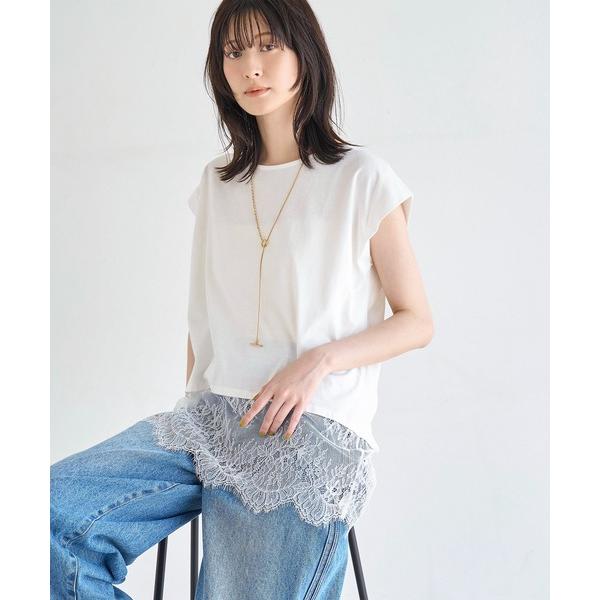 tシャツ 「汗染み防止加工」裾レースTシャツ レディース