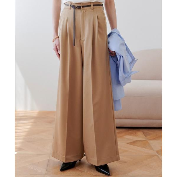 ワイドパンツ スラックス パンツ タックワイドパンツ レディース