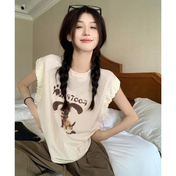 tシャツ フリルスリーブ  ルーズ T シャツ レディース