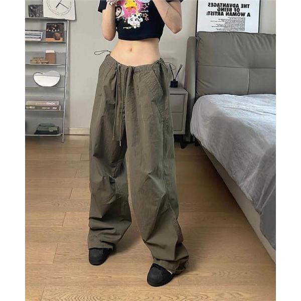 パンツ ウエストドローコード  ワイドカーゴパンツ レディース