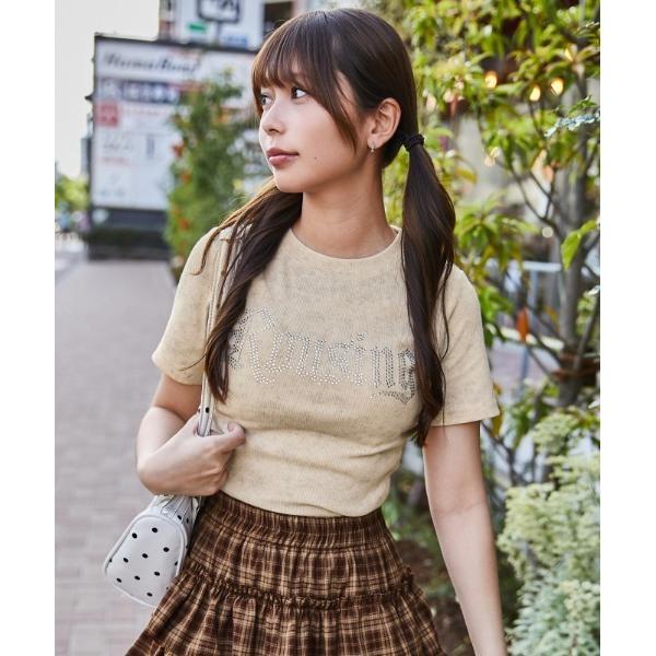 tシャツ 「キラキラロゴ」リブカットソー／韓国ストリート×Y2K／春夏／全4色 レディース