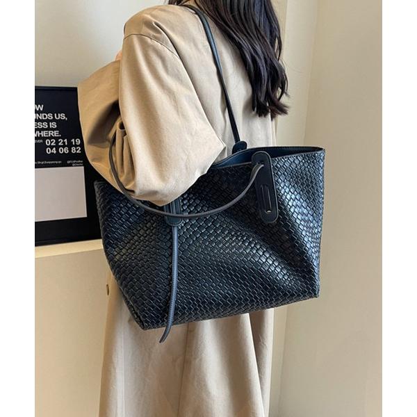 トートバッグ 大容量編み込みメッシュトートバッグ レディース