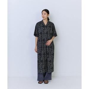 ワンピース 半袖 リバティプリントオープンカラーワンピース