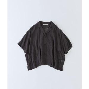 ブラウス シャツ 半袖 「FAVE」シャーリングオープンカラーシャツジャケット レディース