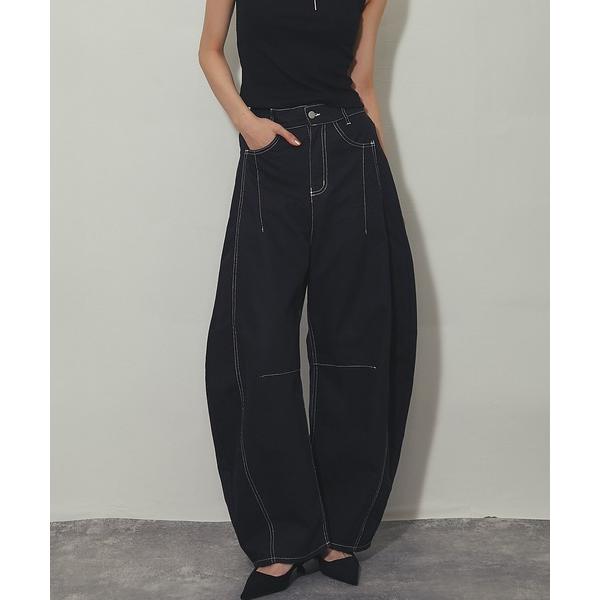 ジーンズ デニム デニムパンツ ツイル配色ステッチバレルパンツ レディース