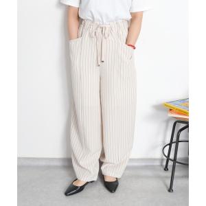 スラックス パンツ 「セットアップ対応」リネンタッチストライプイージースラックス レディース