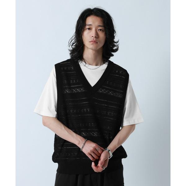 ベスト ジレ Lace Knitting Knit Ensemble Vest/透かし編みニットベス...
