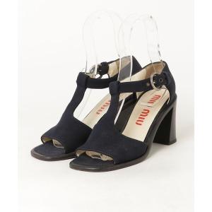 「miu miu」 アンクルストラップ付き ヒールサンダル - ネイビー レディース