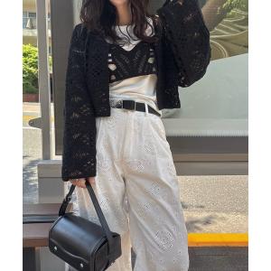 カーディガン multi panel crochet knit レディース