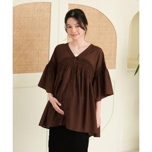 マタニティ 「産前・産後対応」マタニティ／シアーギャザーブラウス　685518