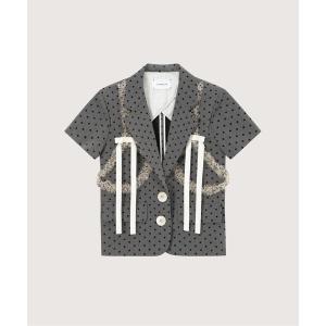 ジャケット テーラードジャケット Dots Shirring Mesh Deco Short Jacket レディース