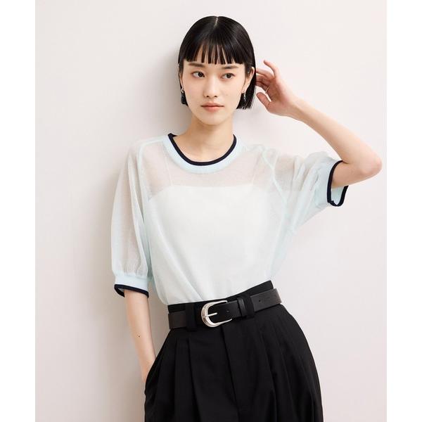 tシャツ 半袖 「WEB限定」リネンmixバイカラーシアーニットTシャツ レディース