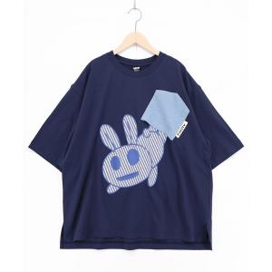 tシャツ 362112：ポケットからこぼれウサギ アップリケTシャツ レディース メンズ